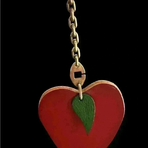 Authentic EUC Hermes charm Leather Silver hardware Red Apple bag charm w/ Box - Picture 3 of 13